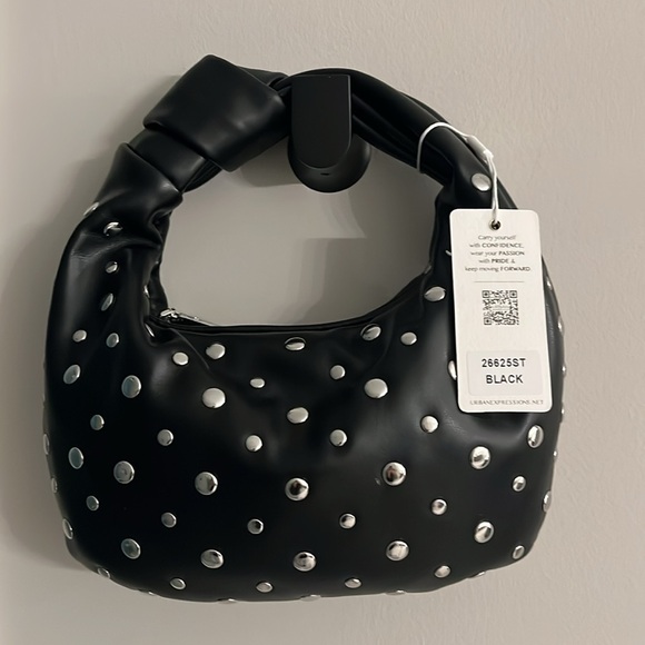 NWT URBAN EXPRESSIONS Tracy Studded Clutch Black Vegan Leather With Silver Studs - Picture 2 of 11